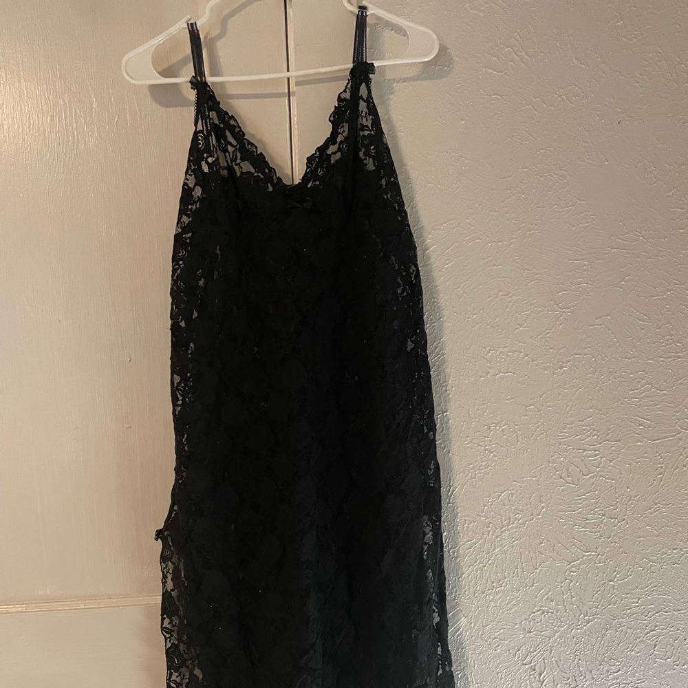 Black rose lace midi slip dress